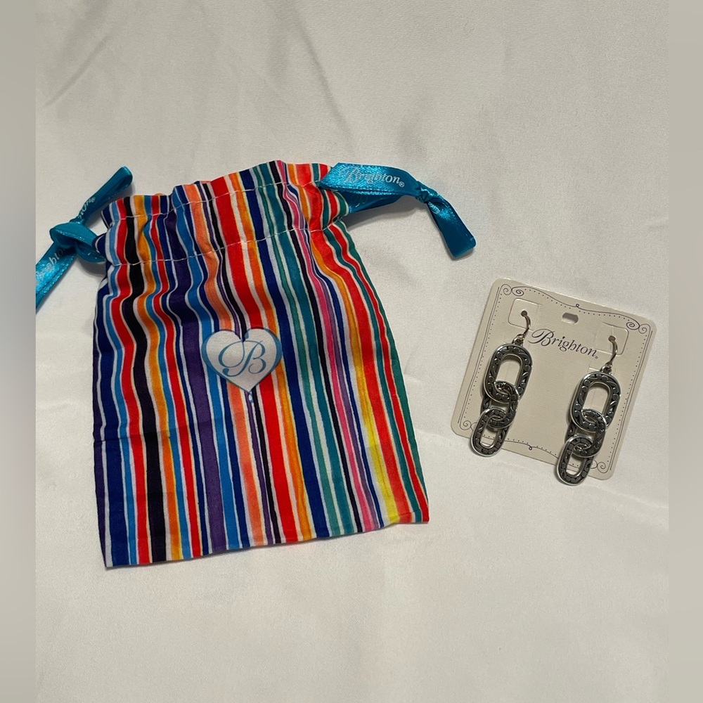 Brighton Silver Link Drop Earrings with Rainbow Stripe Pouch